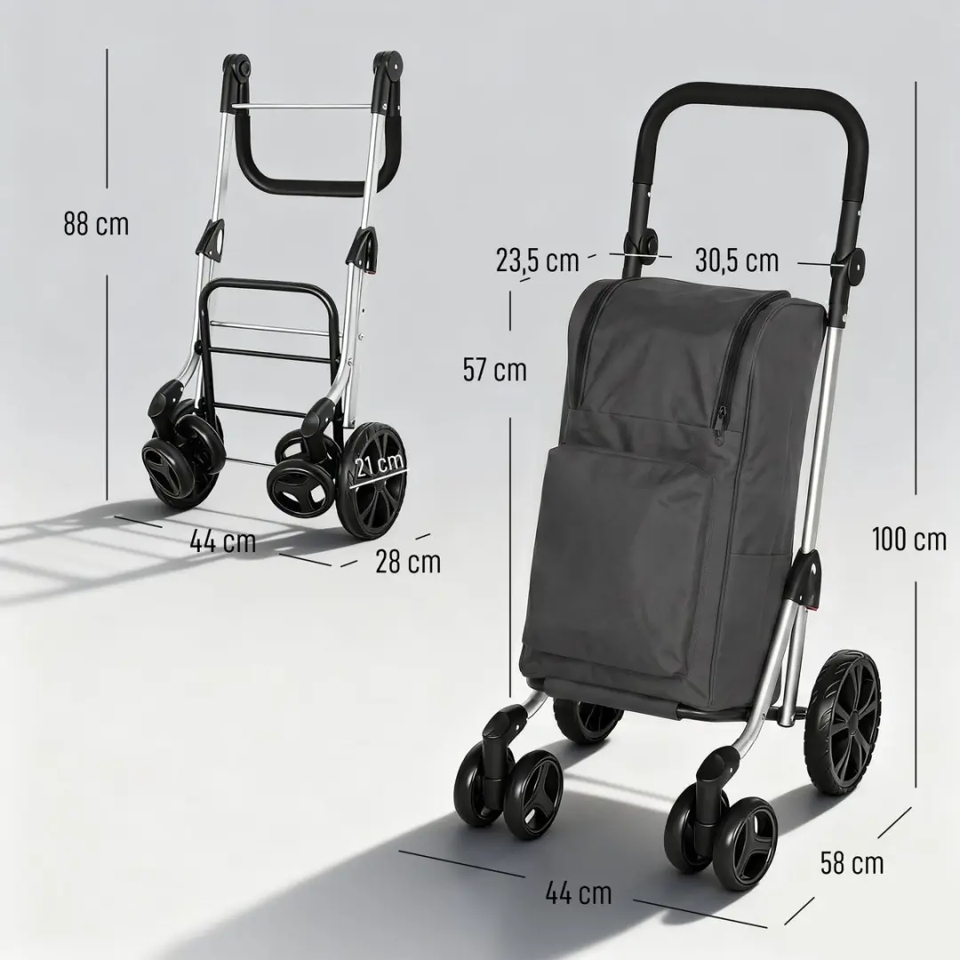 Homcom 3-in-1 Boodschappentrolley 46L - Donkergrijs - afbeelding 5 van 6
