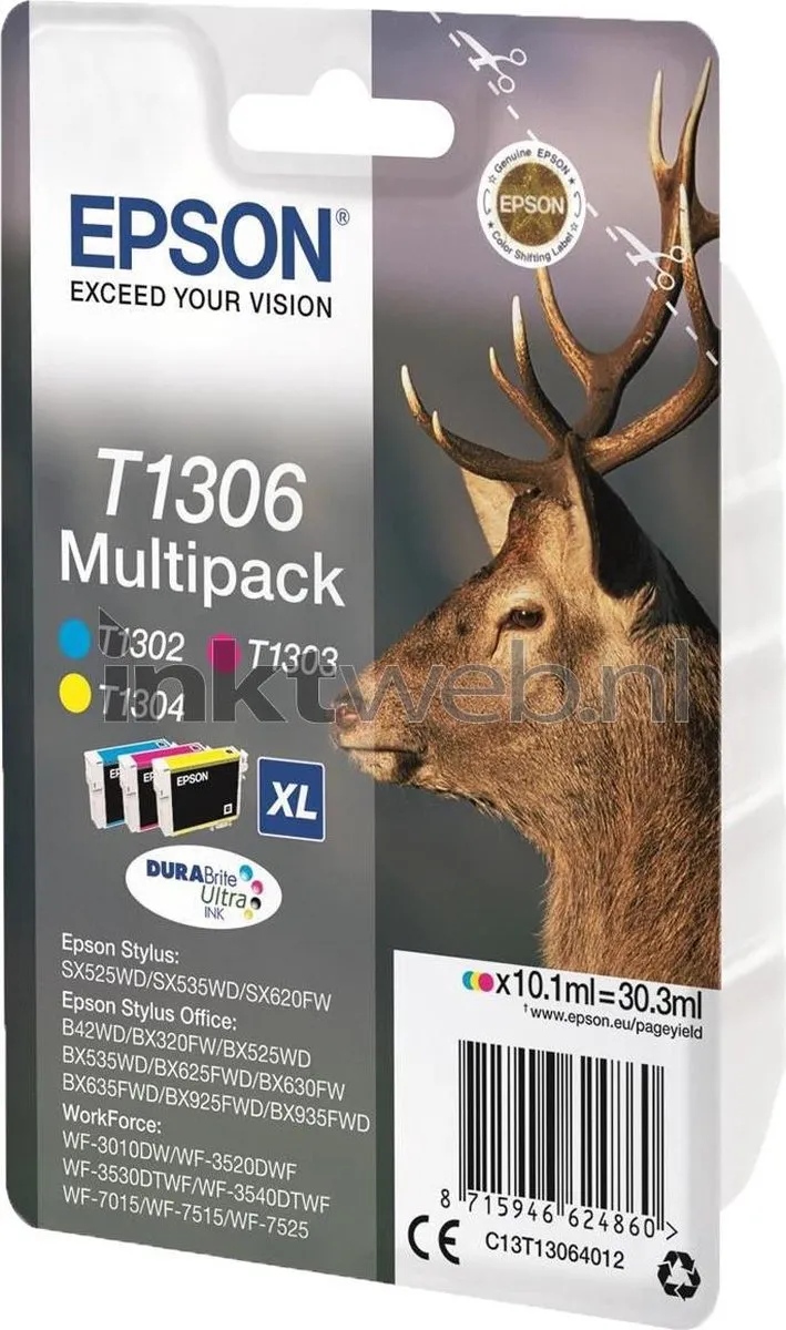 Epson T1306XL MultiPack Inktcartridges - Cyaan/Magenta/Geel