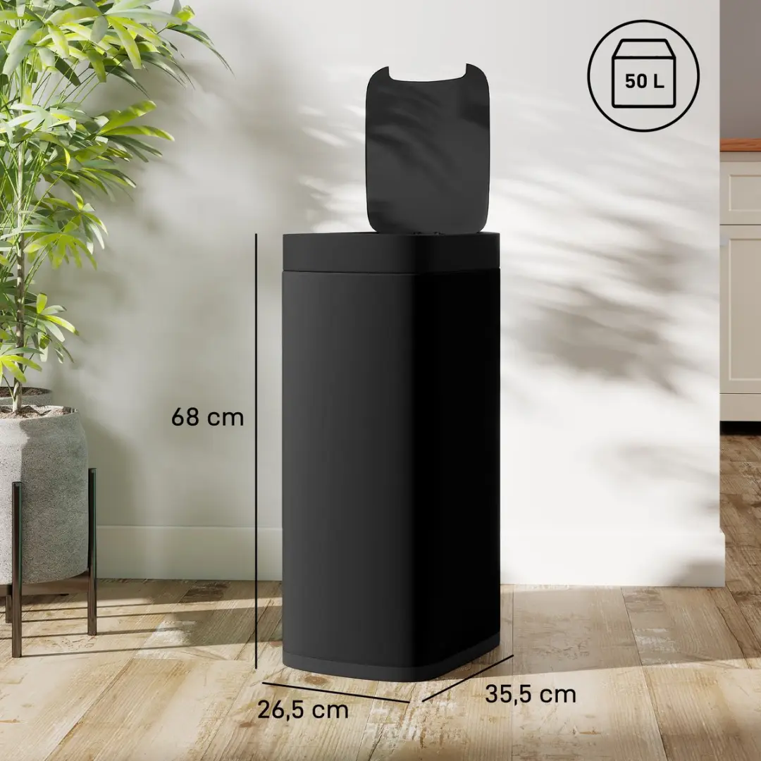 Homcom Sensor Bin-Metall ABS 50L - 35,5x26,5x68cm Zwart - afbeelding 6 van 6