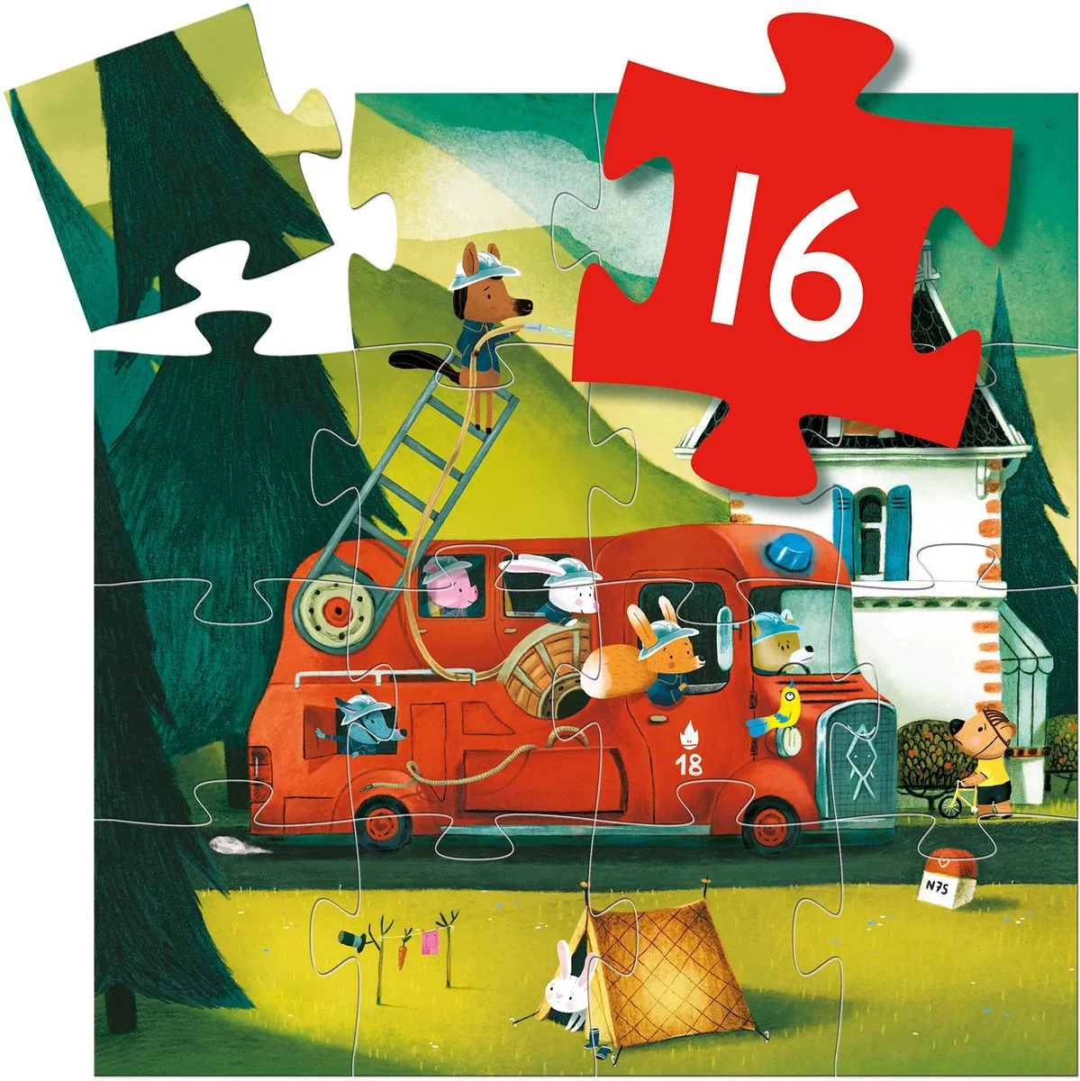 Djeco Brandweerwagen Puzzel 16 Stuks - 3+ jaar