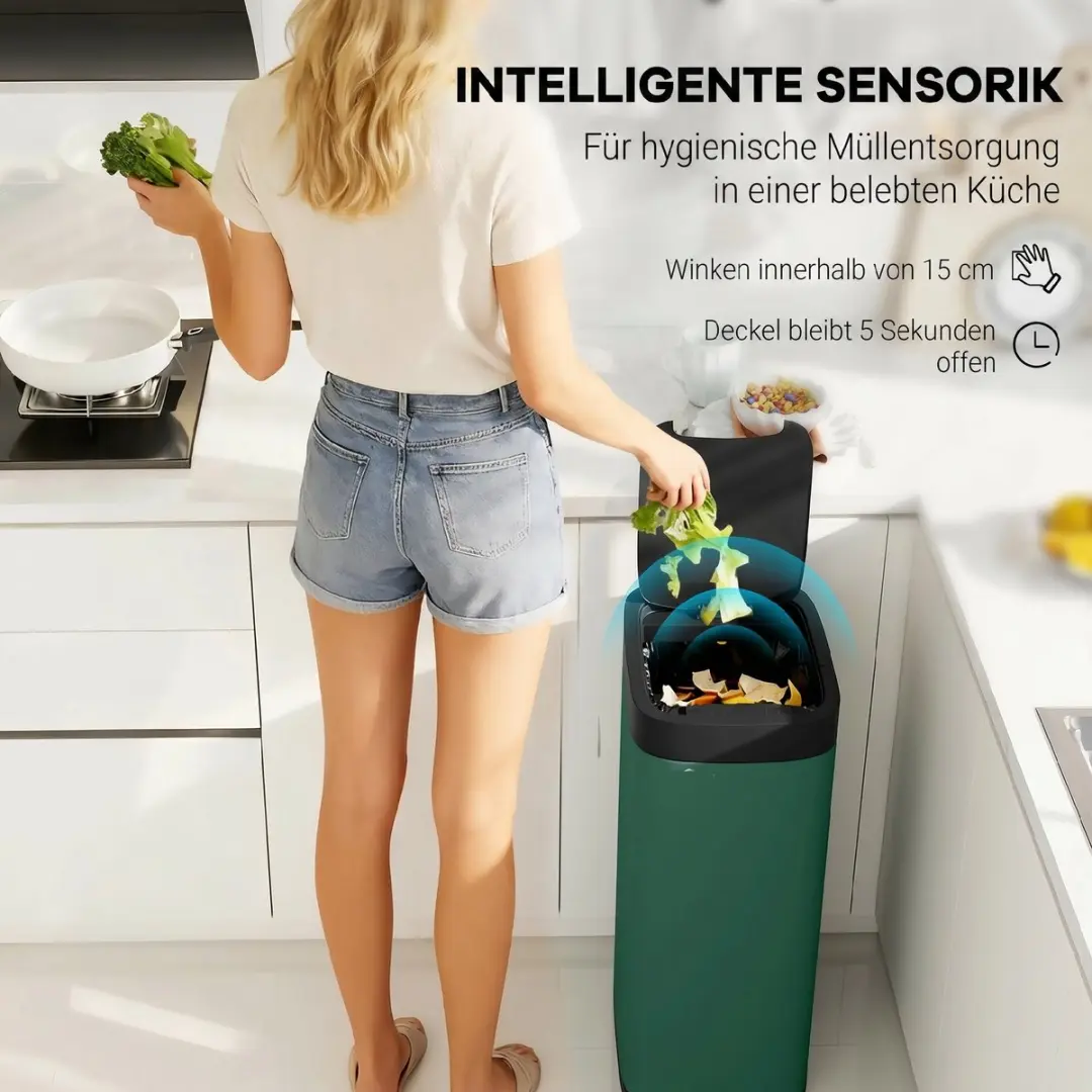 Homcom Sensor Bin ABS 50L - 35,5x26,5x68cm Donkergroen - afbeelding 6 van 6