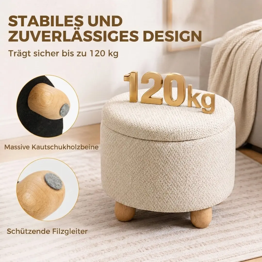 Homcom Opberghocker Beige 38,5x38,5x33,5cm - 19L - afbeelding 6 van 6