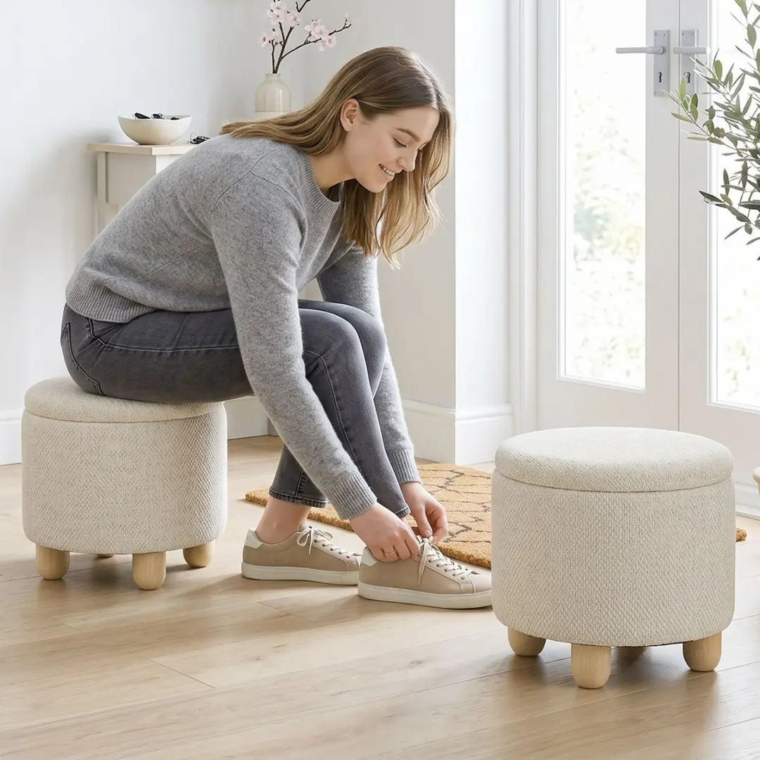 Homcom Opberghocker Beige 38,5x38,5x33,5cm - 19L - afbeelding 2 van 6