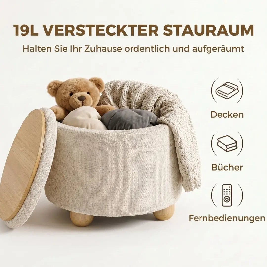 Homcom Opberghocker Beige 38,5x38,5x33,5cm - 19L - afbeelding 5 van 6