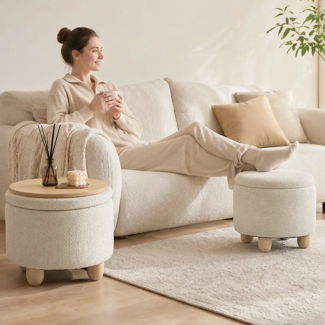 Homcom Opberghocker Beige 38,5x38,5x33,5cm - 19L - afbeelding 3 van 6
