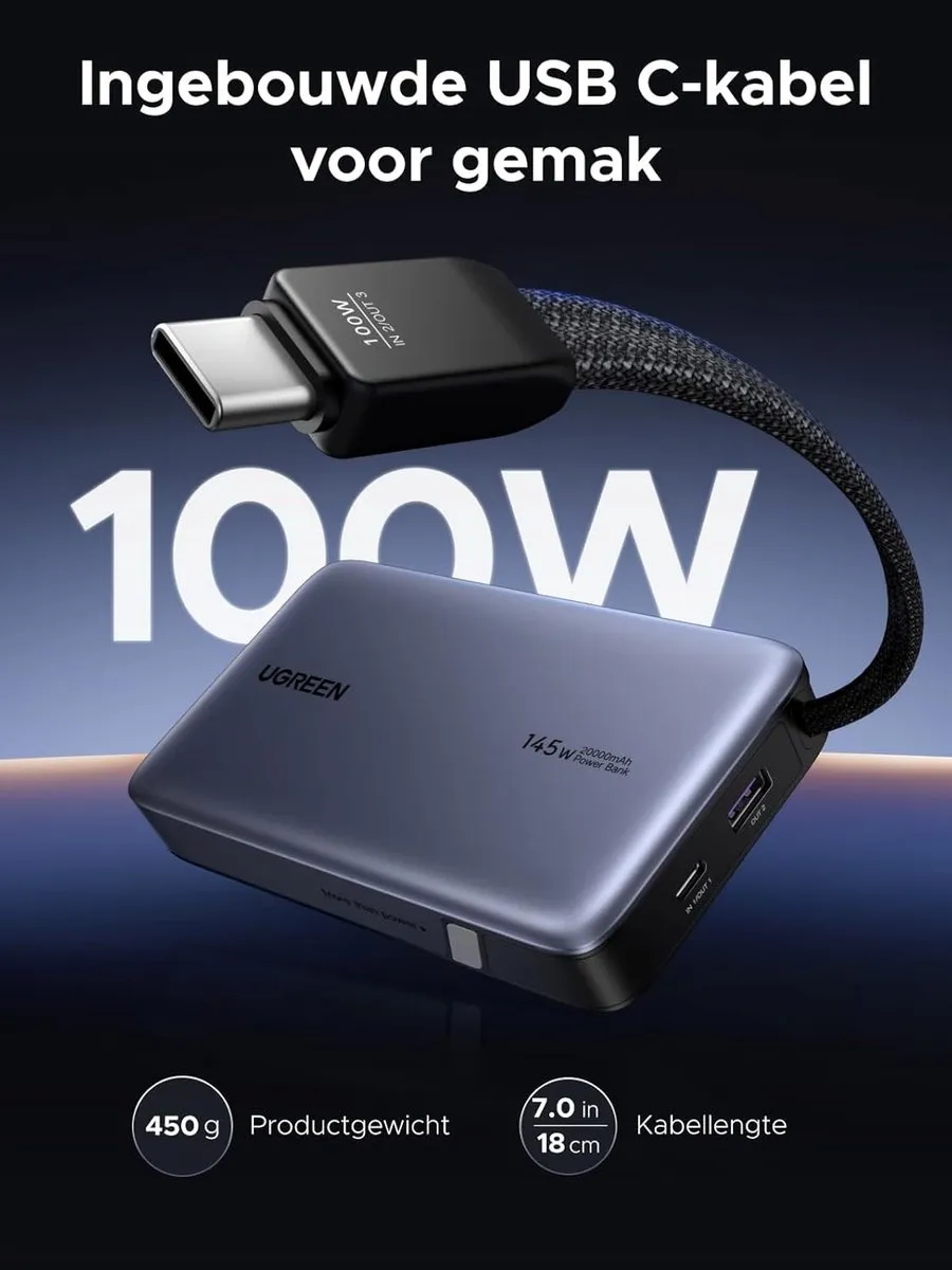 UGREEN Nexode Power Bank 20000mAh 145W - 55992B - Grijs