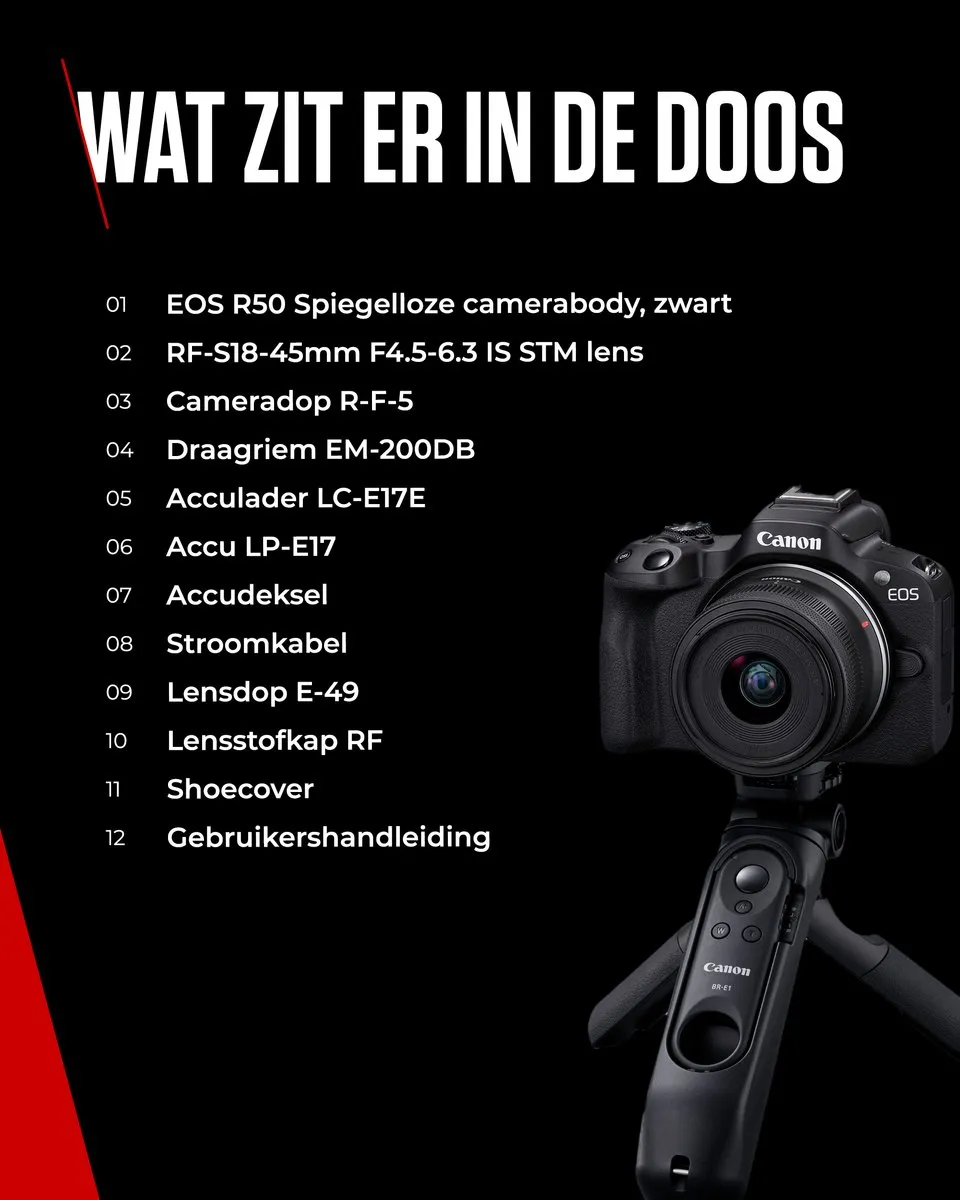 Canon EOS R50 RF-S 18-45mm IS STM - 24,2 MP - 4K Video - Zwart - afbeelding 6 van 6