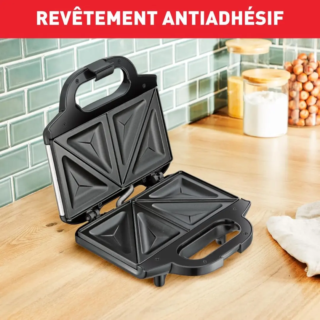 Ultracompact tosti-ijzer - anti-aanbaklaag - schelpvorm SM1552 - Controlelampje - vergrendelingsclip - tostiplaten - Gemakkelijk schoon te maken