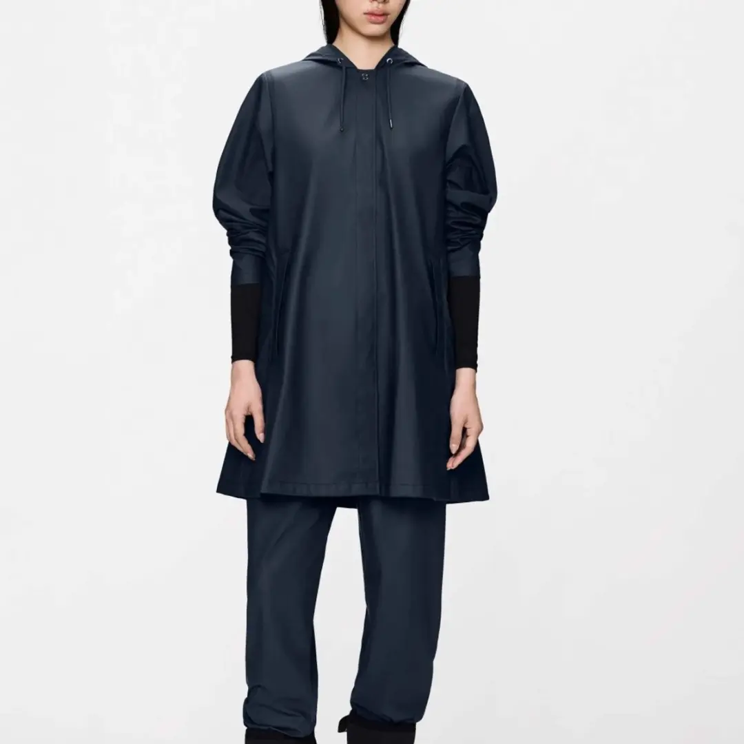 Rains Long Hooded Waterproof Regenjas - Blauw