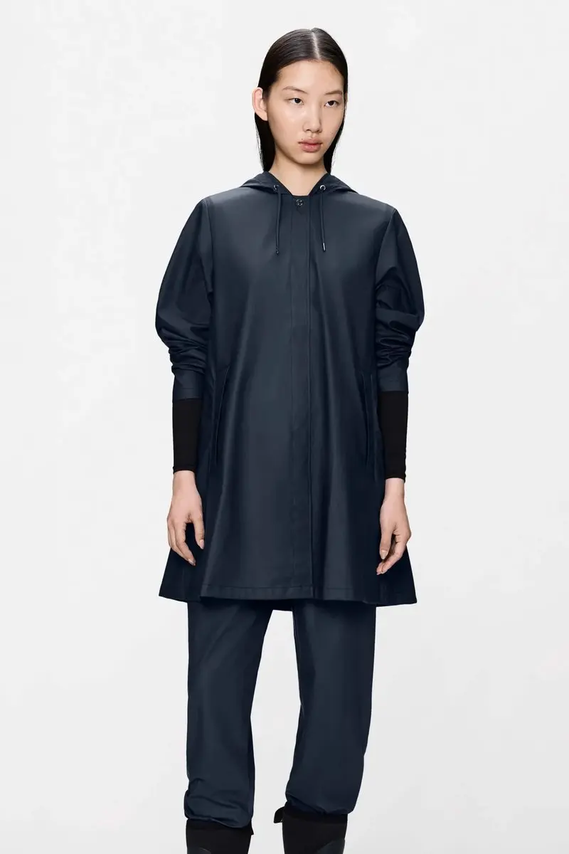 Rains Long Hooded Waterproof Regenjas - Blauw