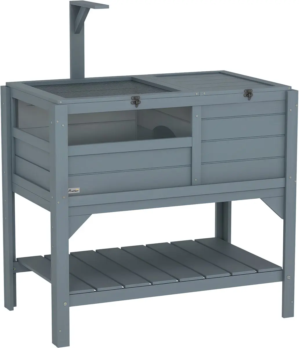 PawHut-Schildpaddenhuis-Vurenhout, staal-128x63x96cm-Geel
