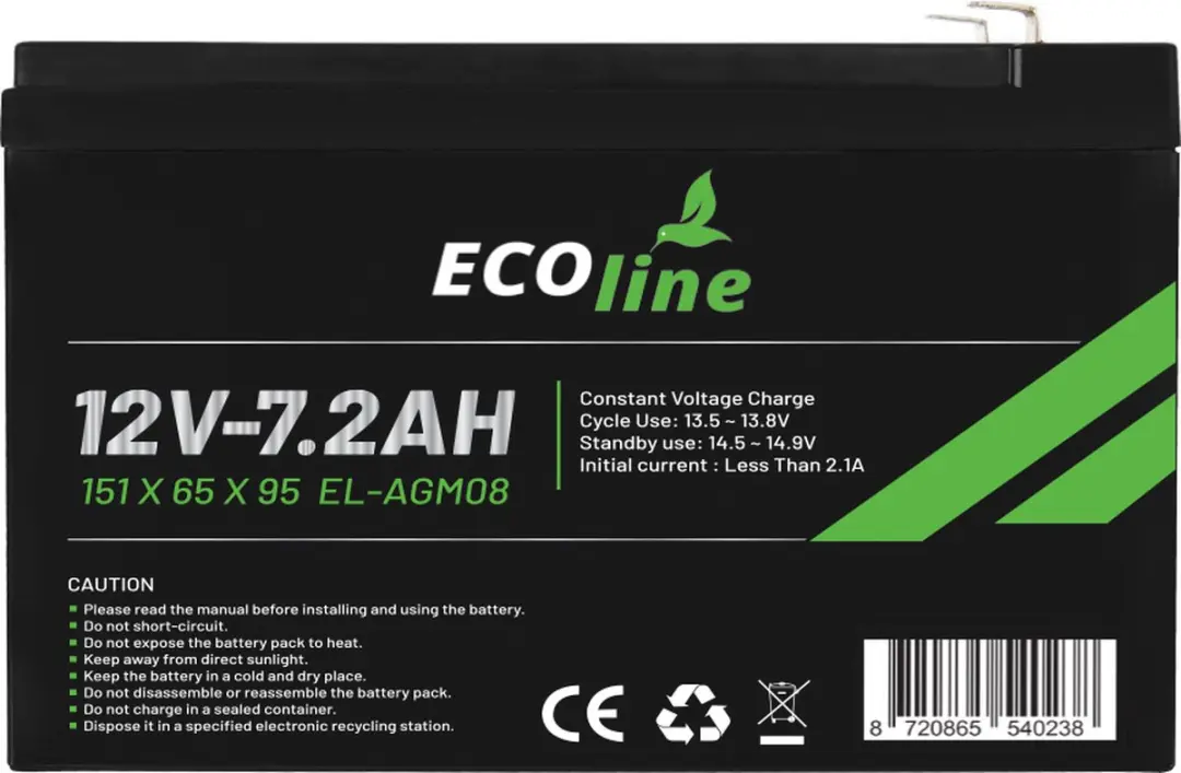 Ecoline AGM 12V 7.2Ah Deep Cycle Accu 7200mAh