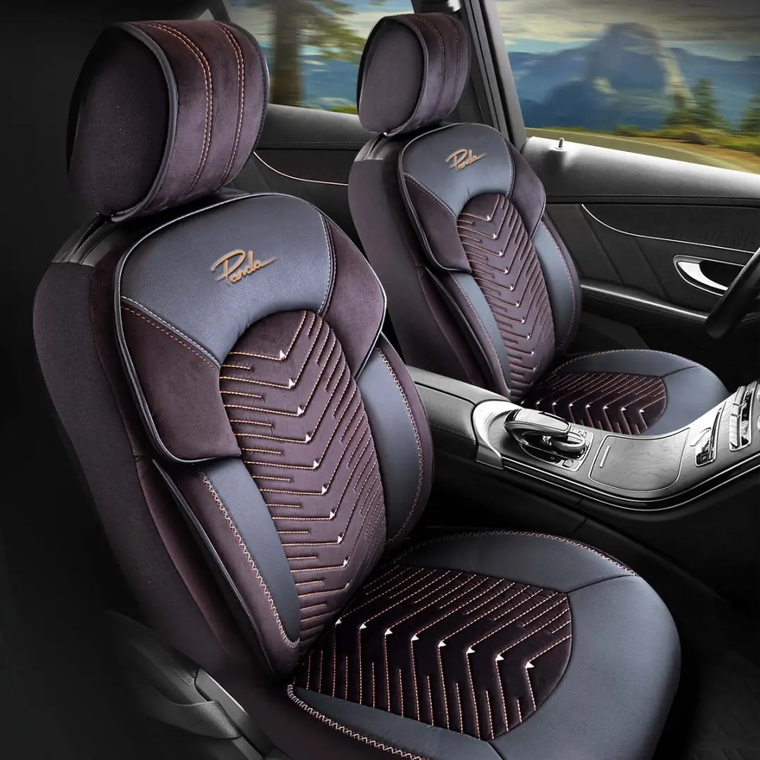 Panda Stoelhoezen Peugeot 5008 2017-2024 - Dubai Zwart/Cognac - Voorstoelenset