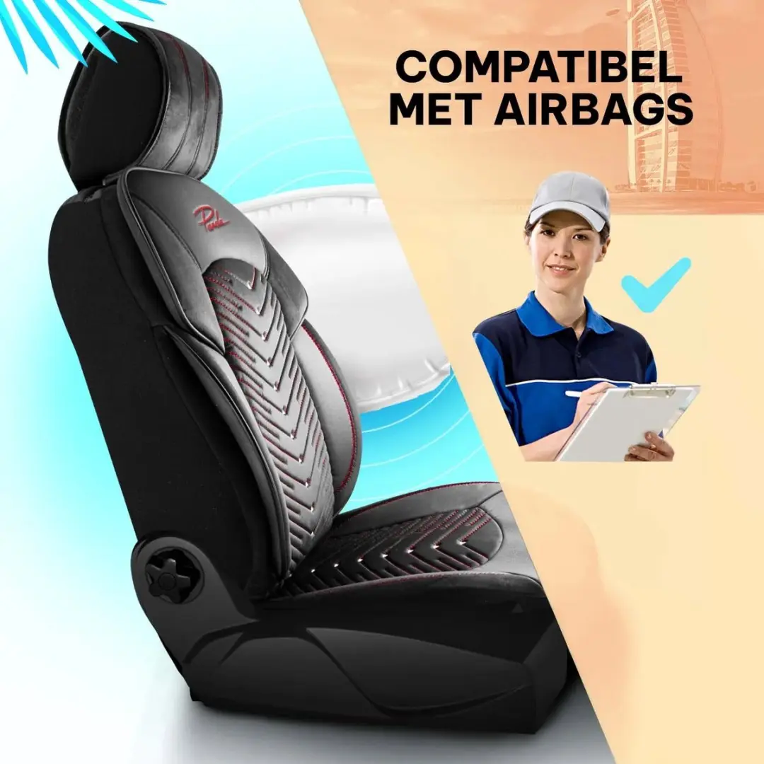 Panda Stoelhoezen BMW XM 2023-heden - Dubai Zwart/Rood - Voorstoelenset