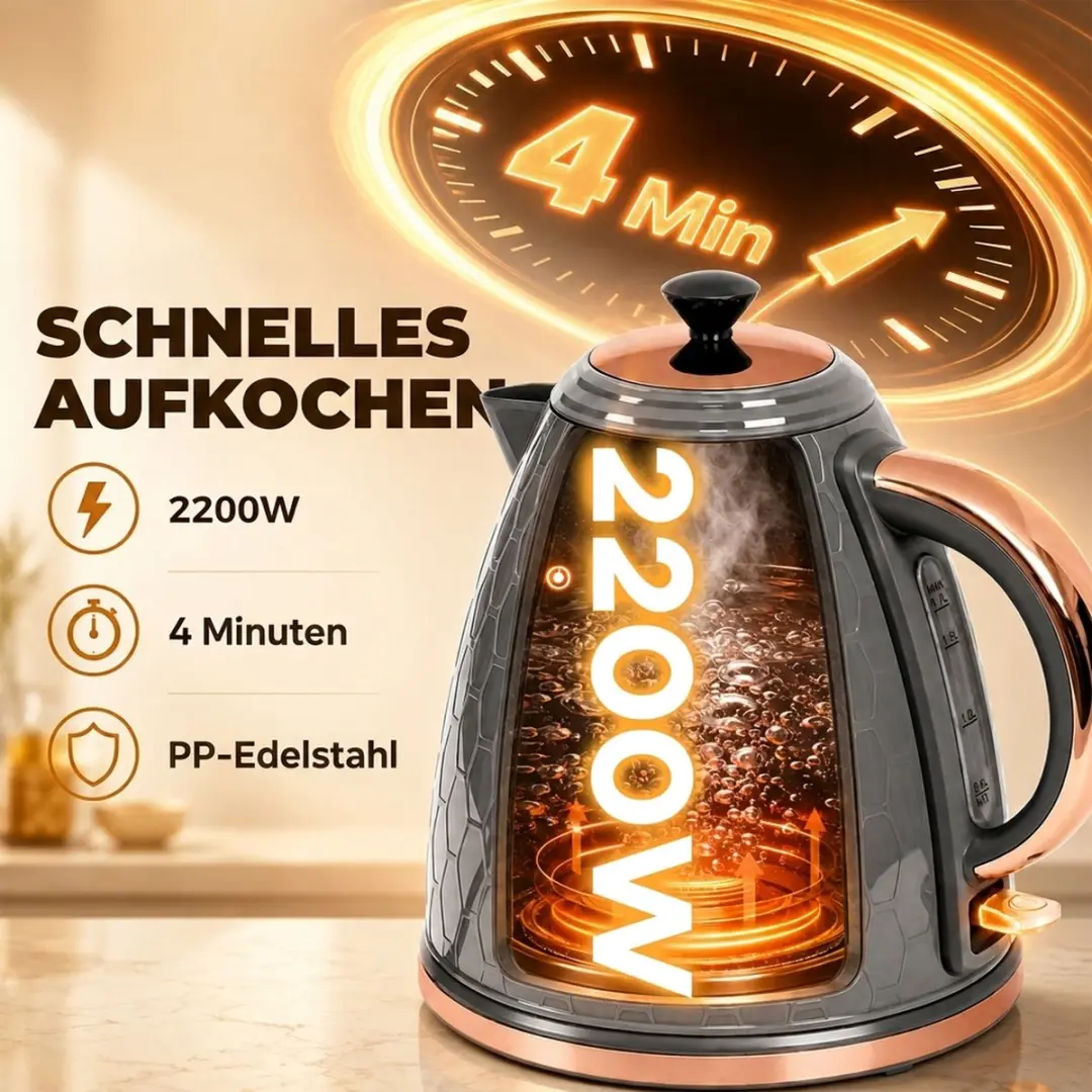 Homcom Waterkoker 2200W 1,7L - 24x19x23cm Grijs