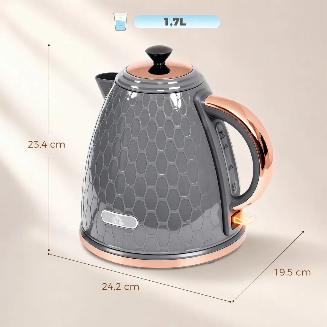Homcom Waterkoker 2200W 1,7L - 24x19x23cm Grijs