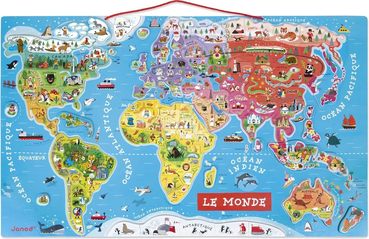Janod Puzzel Magneet Wereld - Blauw