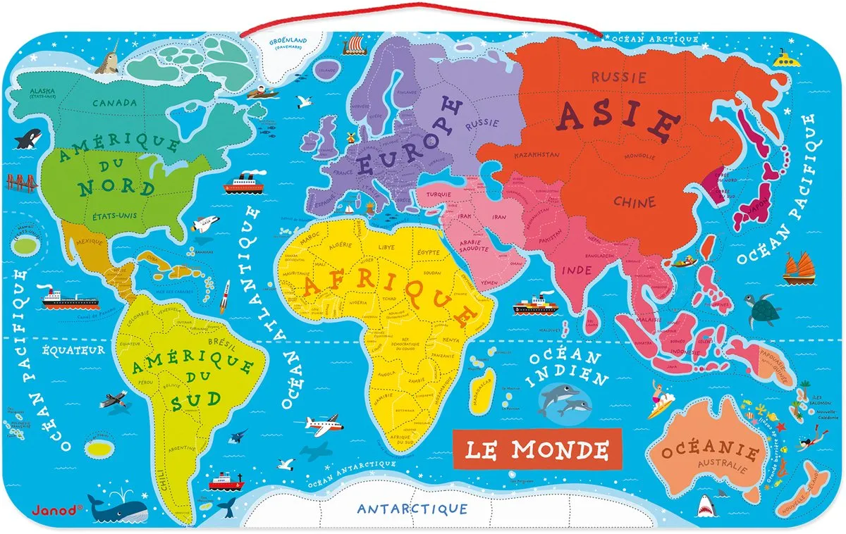 Janod Puzzel Magneet Wereld - Blauw