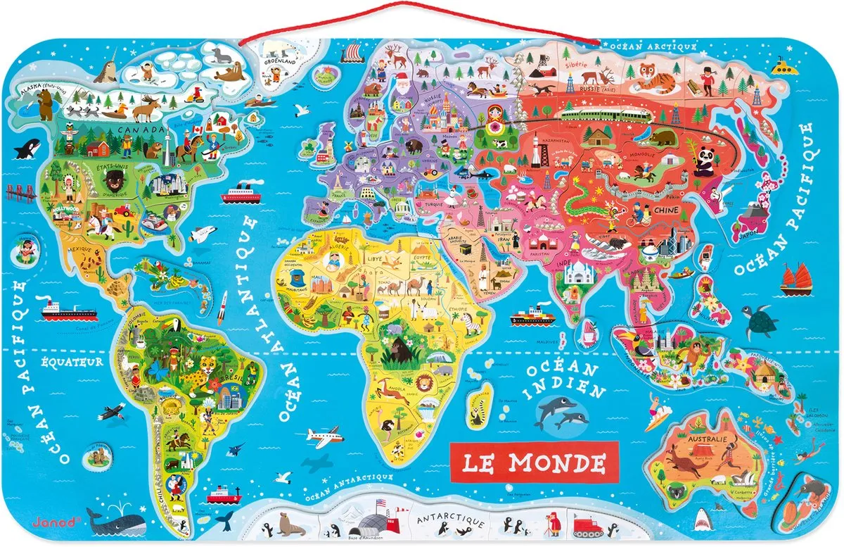 Janod Puzzel Magneet Wereld - Blauw