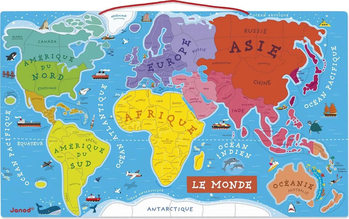 Janod Puzzel Magneet Wereld - Blauw