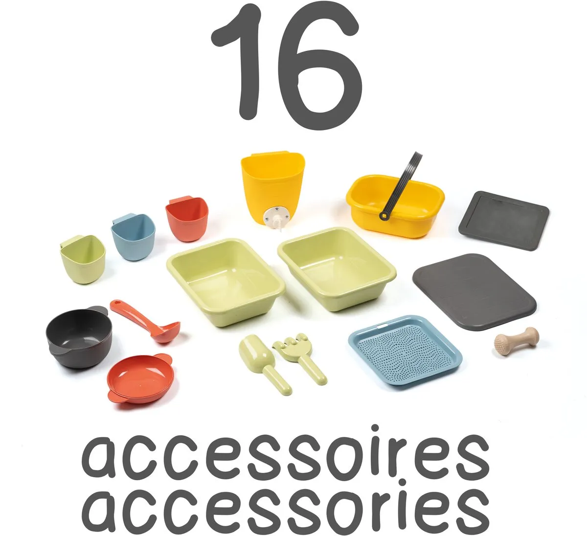 Smoby Speelhuis Modderkeuken - 16 Accessoires - Beige/Grijs/Groen - afbeelding 6 van 6