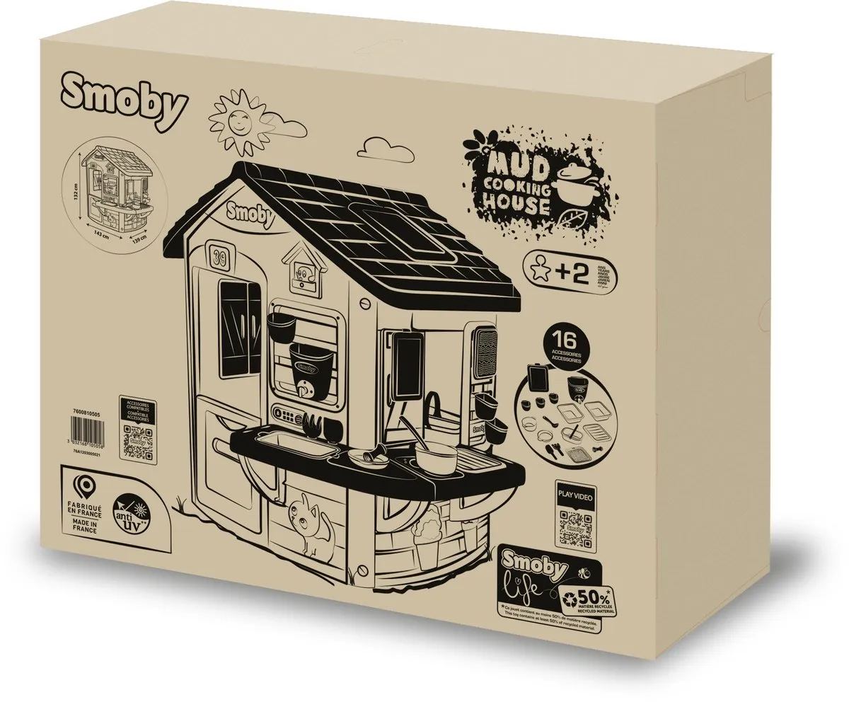 Smoby - Speelhuis met modderkeuken - 16 accessoires inbegrepen - creatief rollenspel