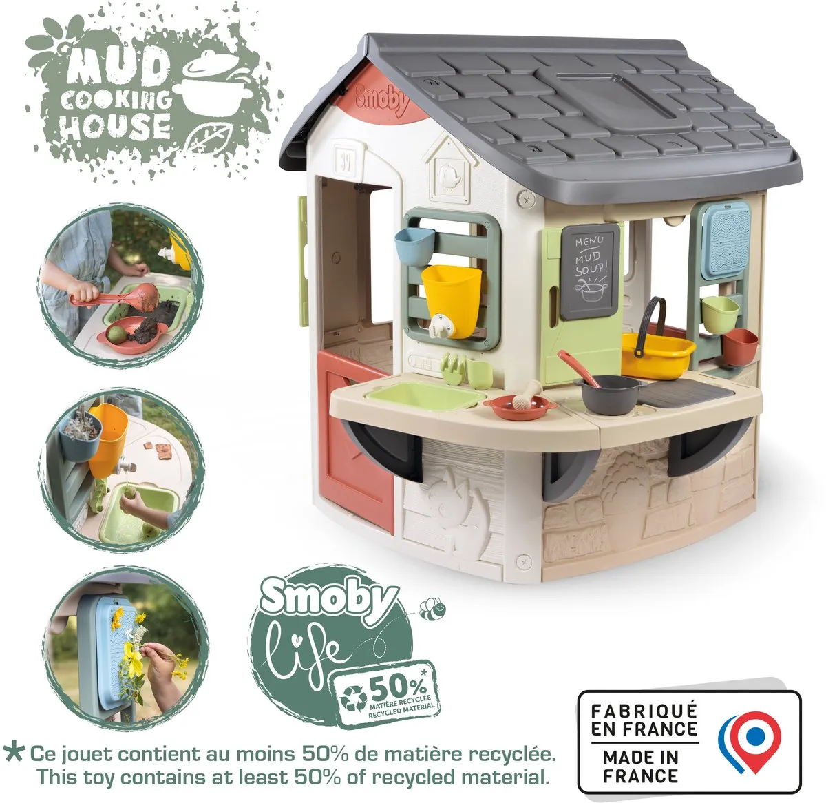 Smoby - Speelhuis met modderkeuken - 16 accessoires inbegrepen - creatief rollenspel
