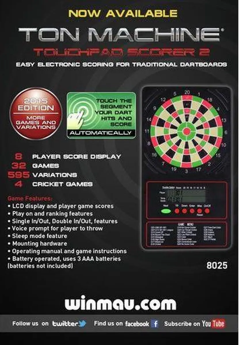 Winmau Ton Machine Touchpad Scorebord - Groen/Rood/Zwart/Wit