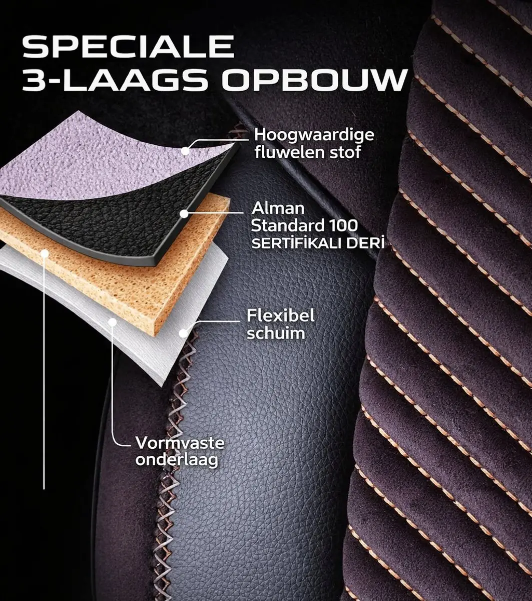 Panda Stoelhoezen BMW 6-serie 2018+ - Dubai Zwart/Cognac - Velours - Voorstoelenset