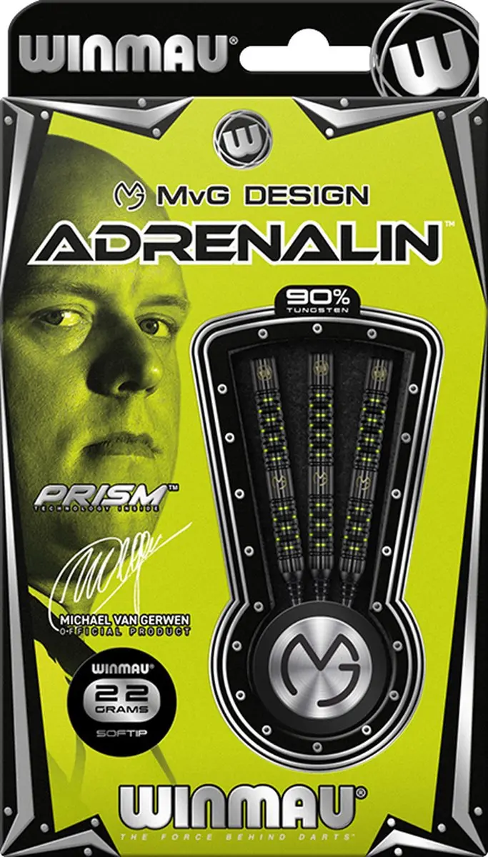 Winmau Michael van Gerwen Adrenalin 90% Darts - 3 Stuks - Zwart/Groen