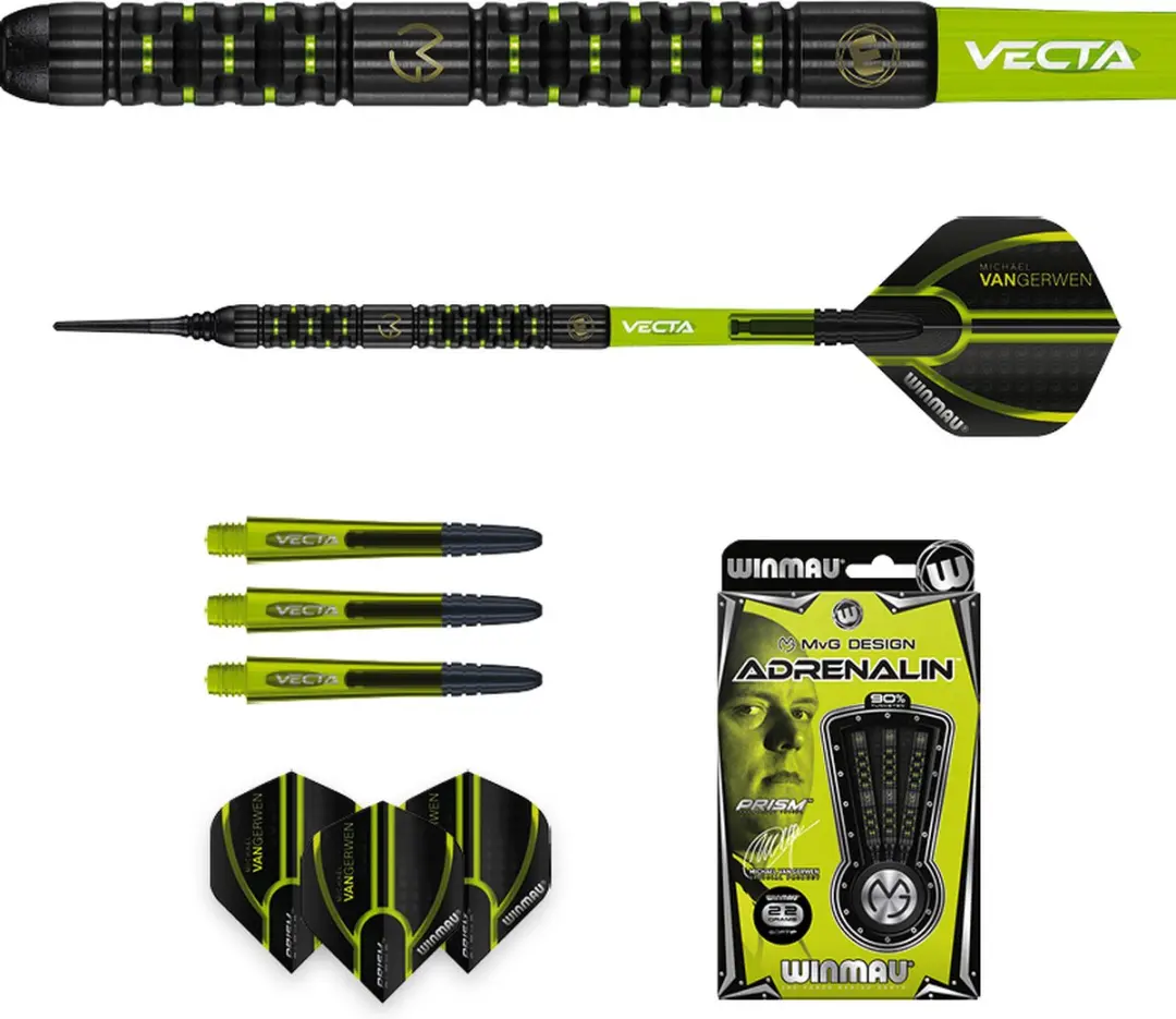 Winmau Michael van Gerwen Adrenalin 90% Darts - 3 Stuks - Zwart/Groen - afbeelding 6 van 6