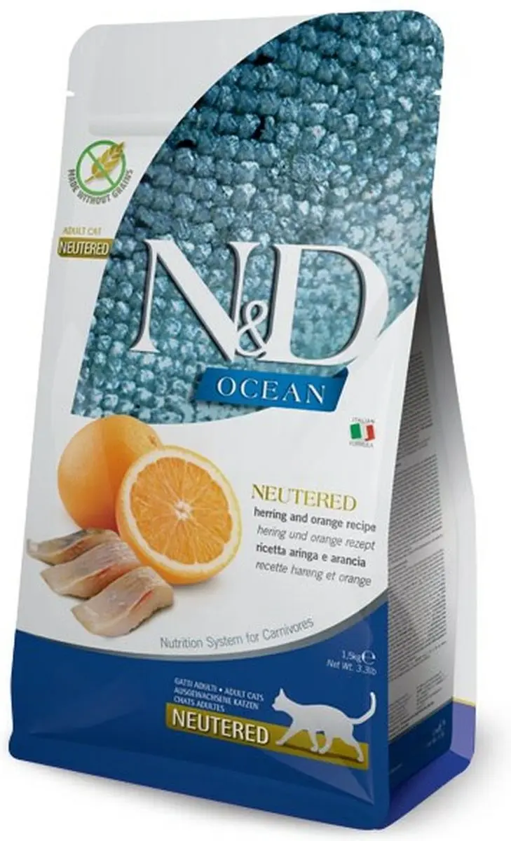 N&D Ocean voeding voor de gecastreerde kat Haring 300 gr.