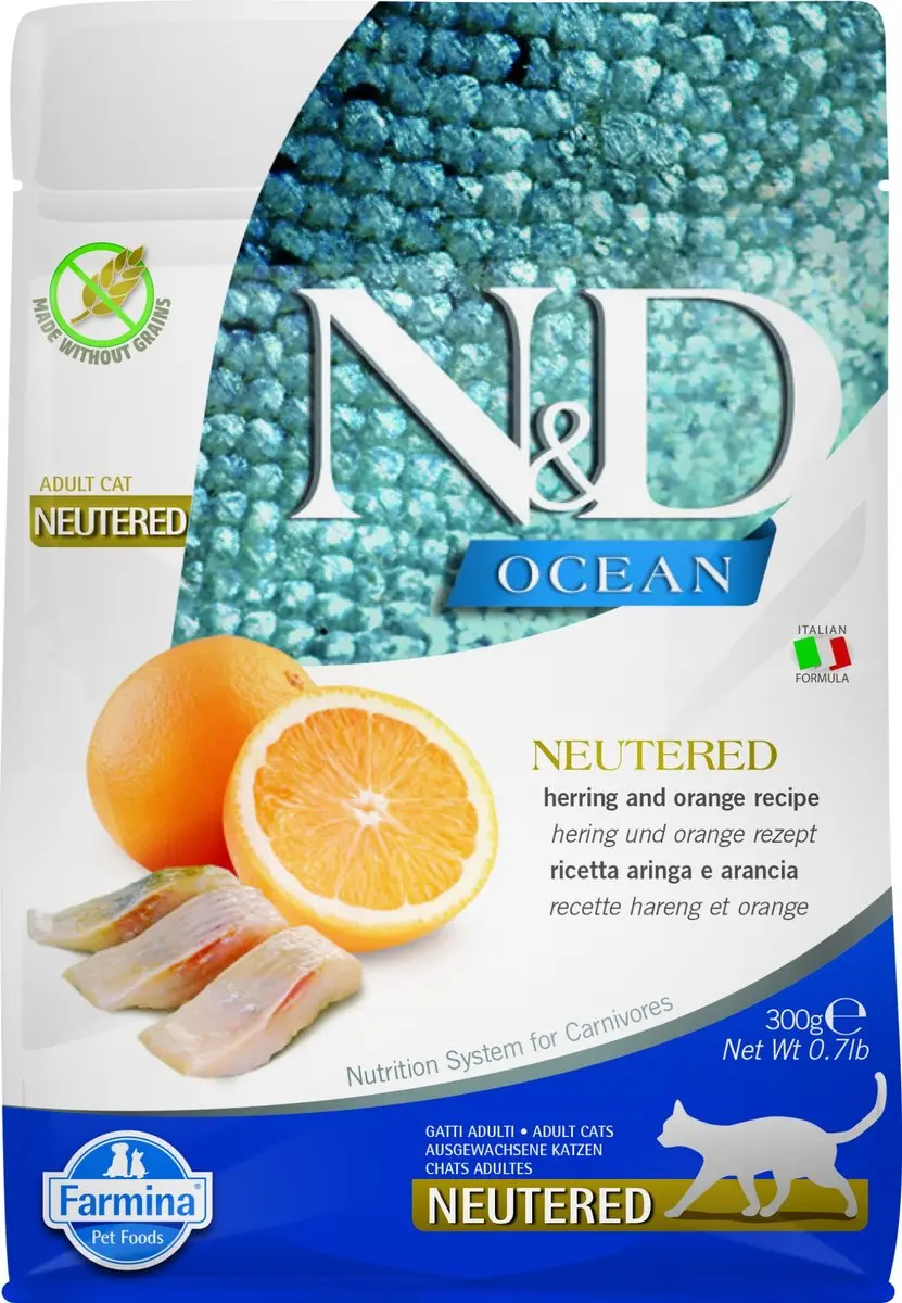 N&D Ocean voeding voor de gecastreerde kat Haring 300 gr.