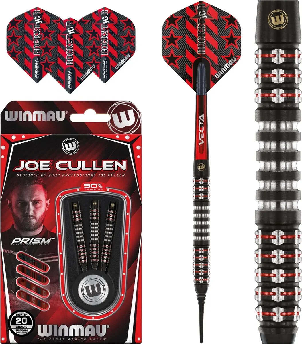 Winmau Joe Cullen Ignition Series Soft Tip Darts 3-delig - Rood/Zilver/Zwart