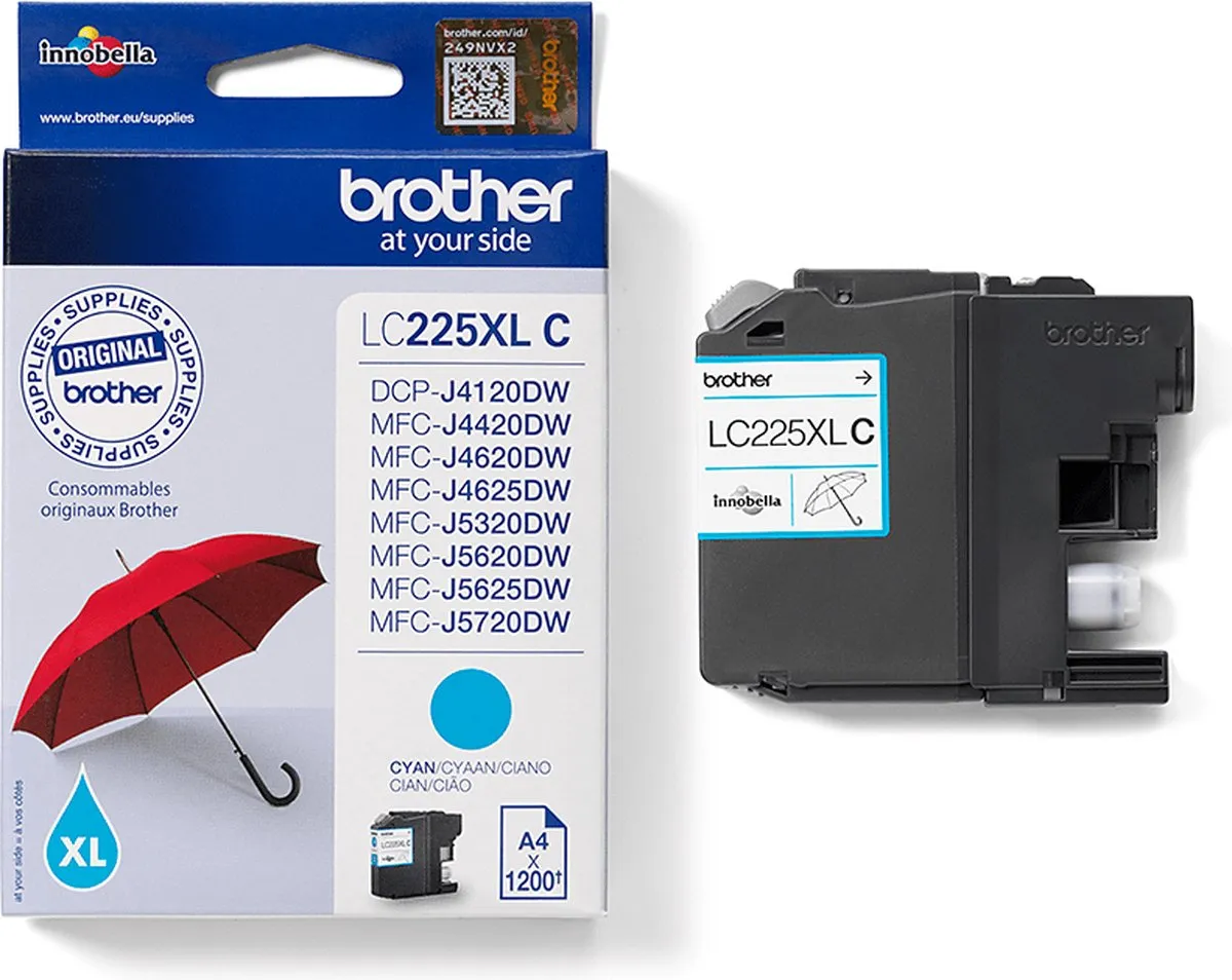 Brother LC225XLC Inktcartridge - Blauw - 5 Stuks