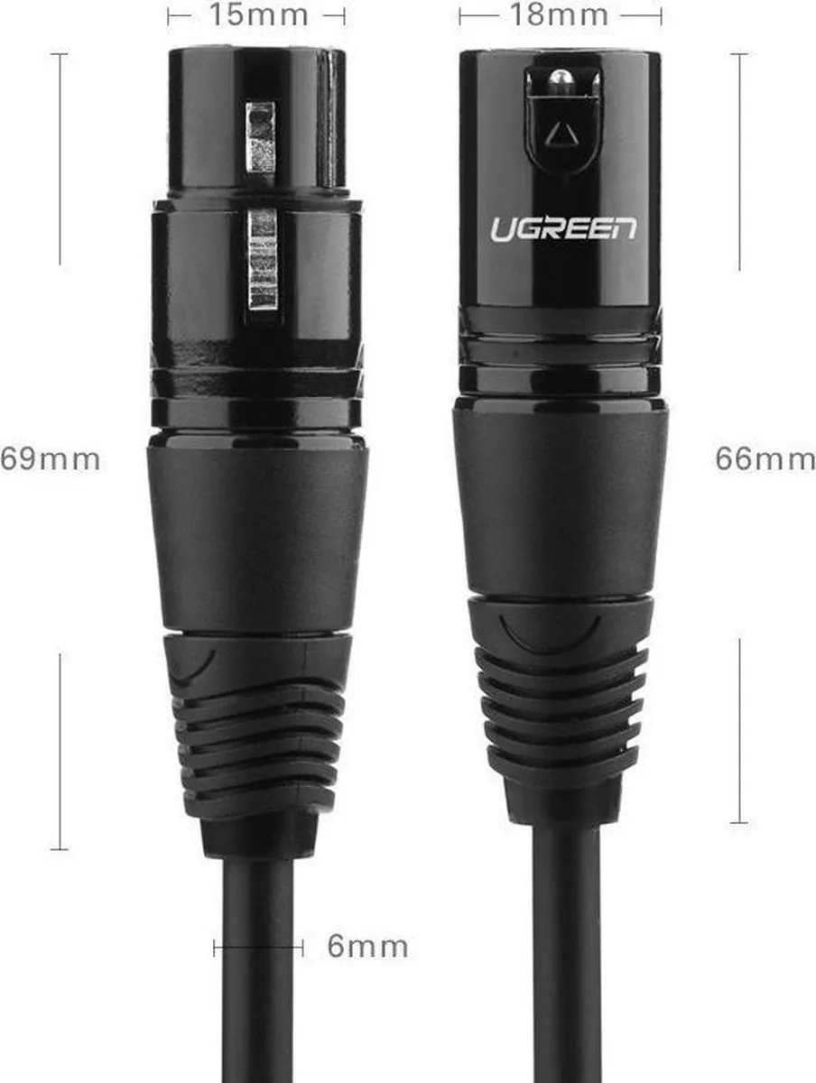 Ugreen Cannon XLR Male naar Female Microfoonkabel 10m - Zwart - afbeelding 3 van 6
