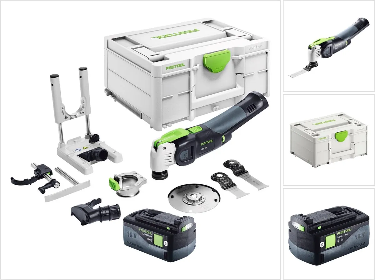 Festool VECTURO OSC 18 E-Basic Set accu-oscillator 18 V Starlock Max Brushless + 1x accu 5.0 Ah + 7-delige toebehorenset + systainer - zonder oplader