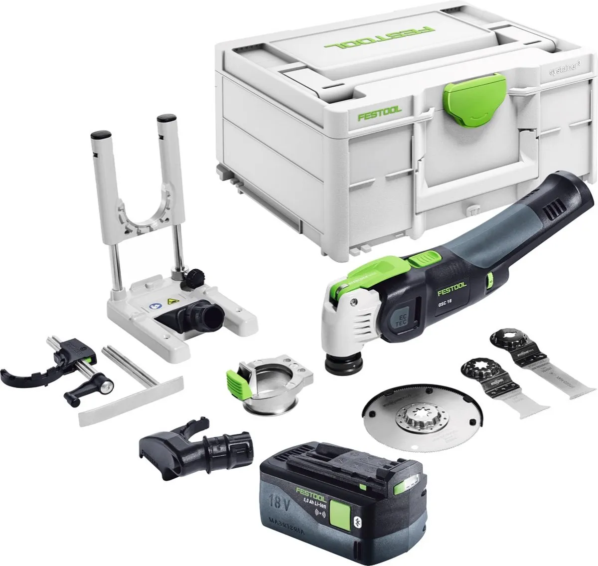 Festool VECTURO OSC 18 E-Basic Set accu-oscillator 18 V Starlock Max Brushless + 1x accu 5.0 Ah + 7-delige toebehorenset + systainer - zonder oplader