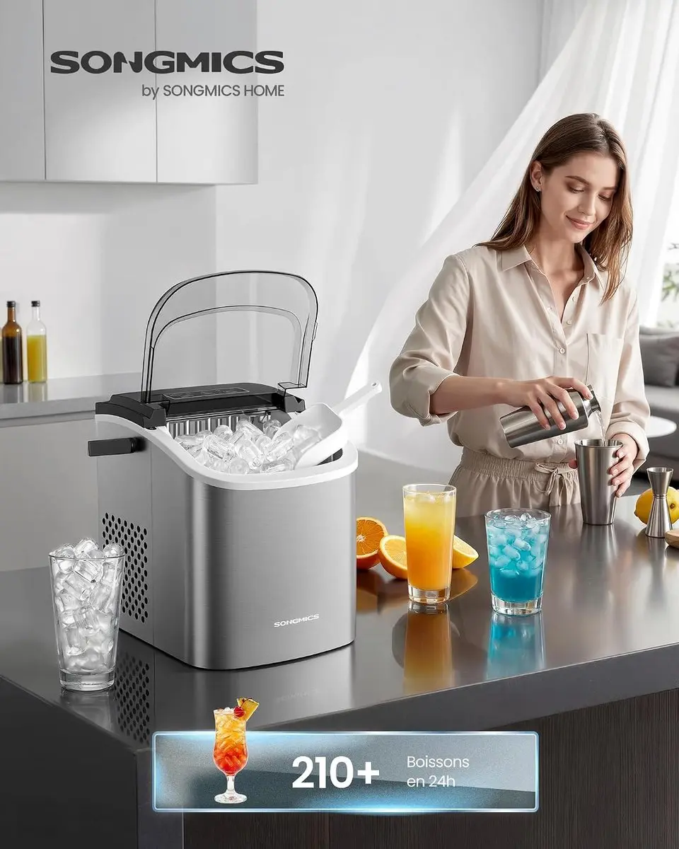 Songmics Zelfreinigende IJsblokjesmachine 12kg/24u - 9 Stuks - Zilvergrijs