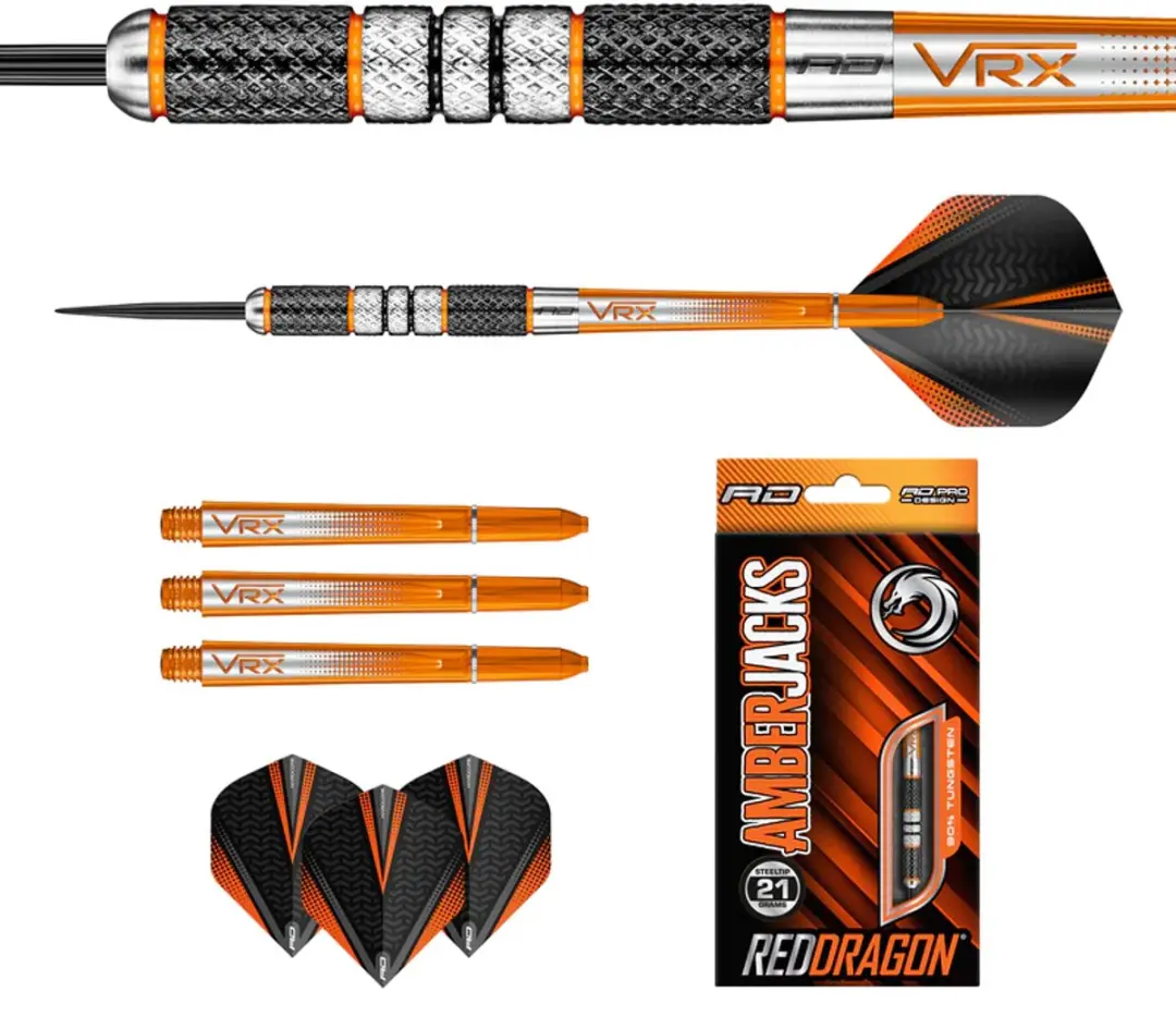 Red Dragon Amberjack 2 Dartpijlen - 3 Stuks - ZwartOranjeZilver - afbeelding 5 van 6