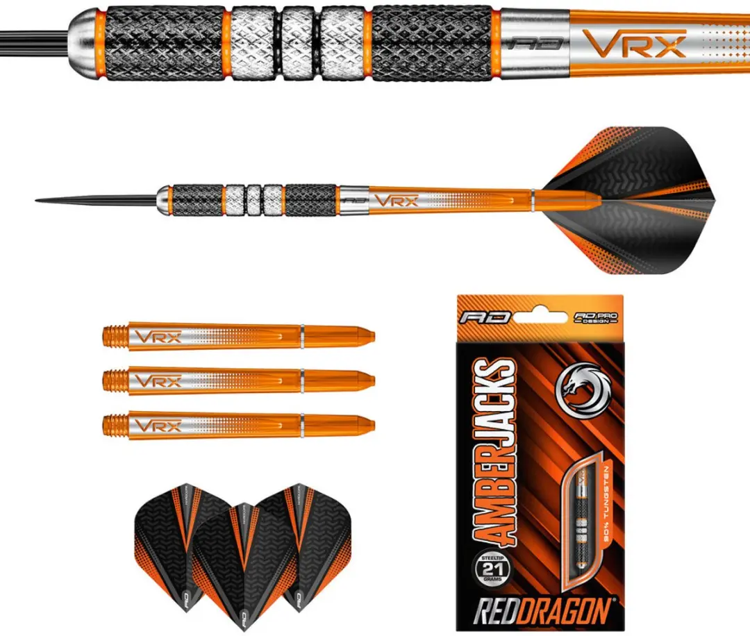 Red Dragon Amberjack 2 Dartpijlen - 3 Stuks - ZwartOranjeZilver - afbeelding 4 van 6