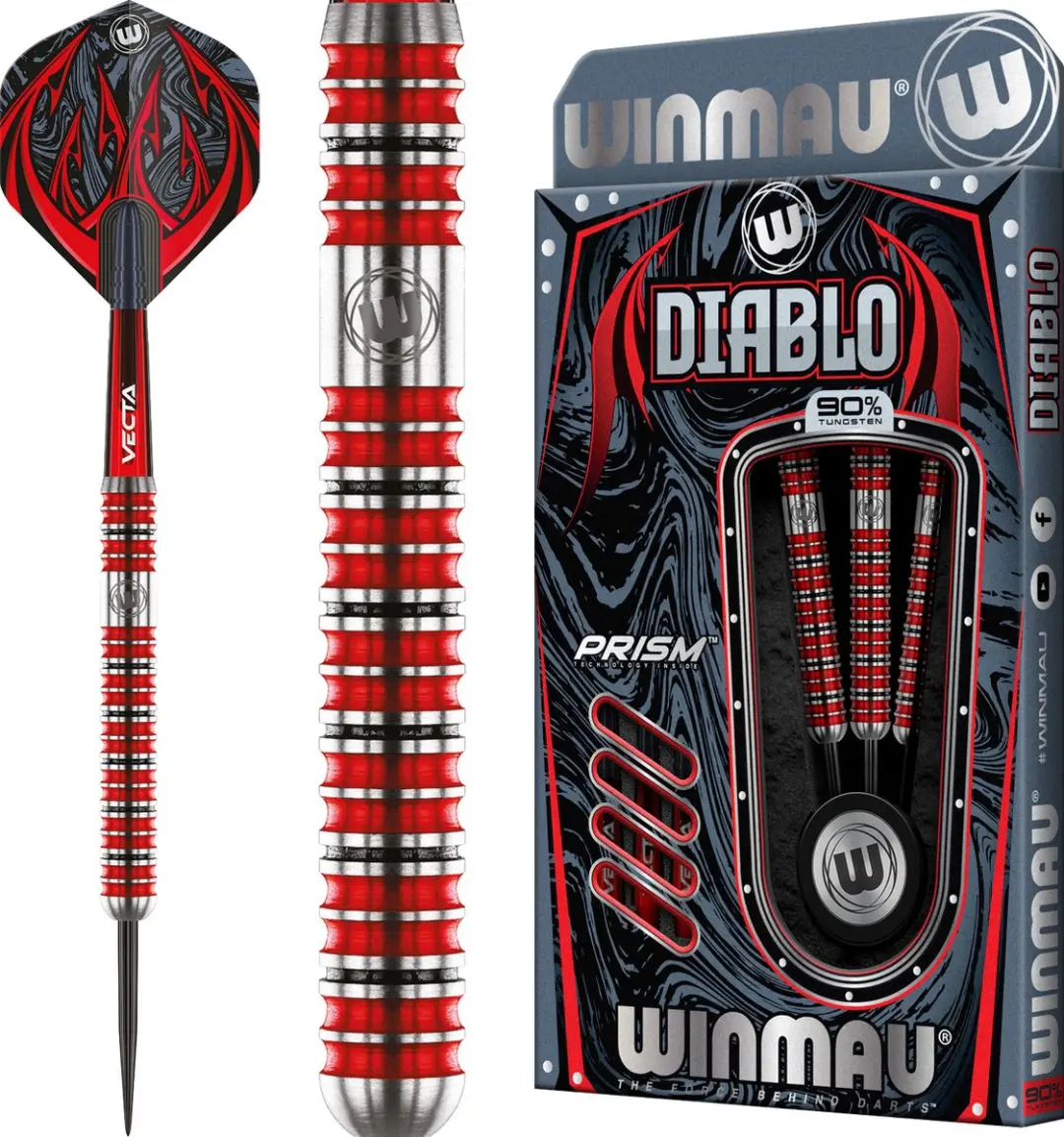 Winmau Diablo Parallel 90% Dartpijlen - 3 Stuks - Rood/Zilver