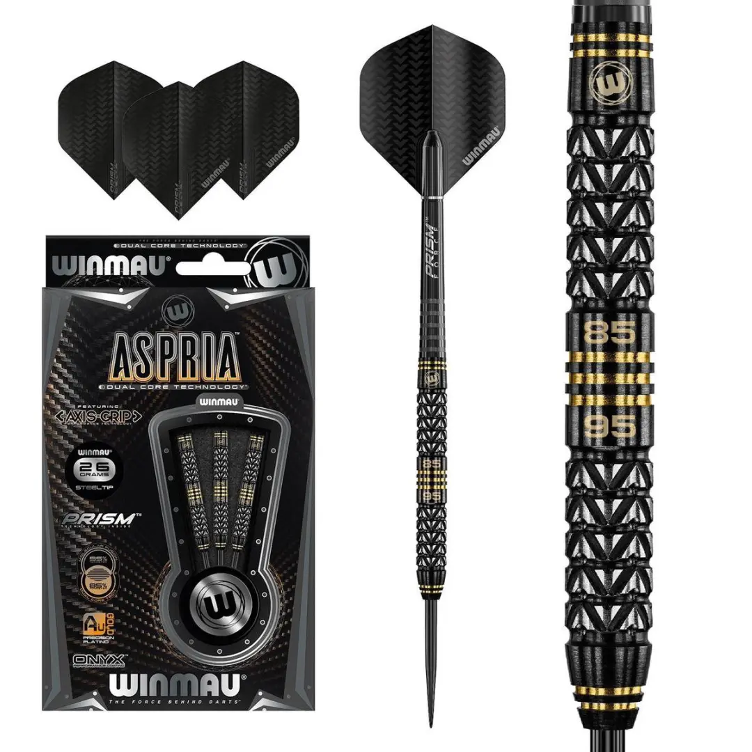 Winmau Aspria Dartpijlen 3 Stuks - Zwart/Goud