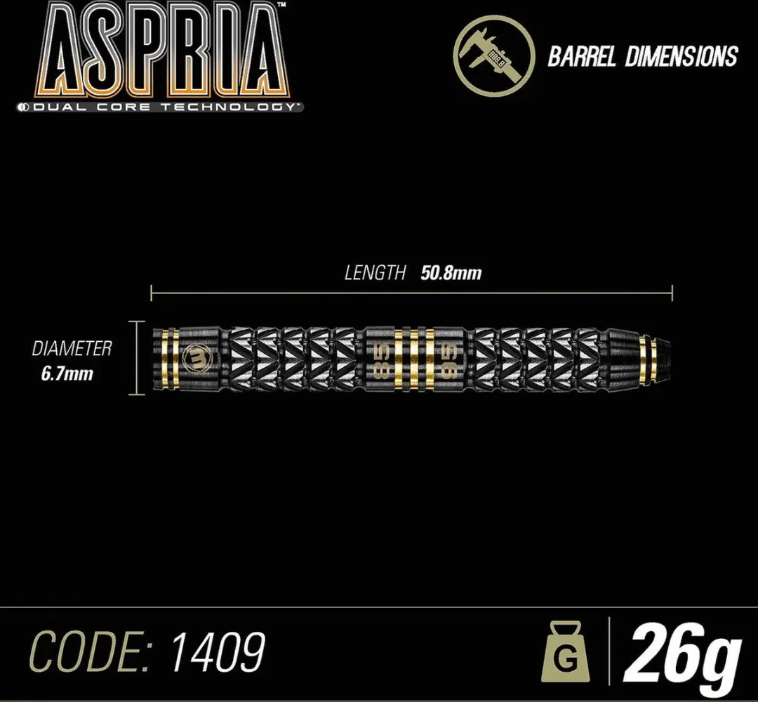Winmau Aspria Dartpijlen 3 Stuks - Zwart/Goud