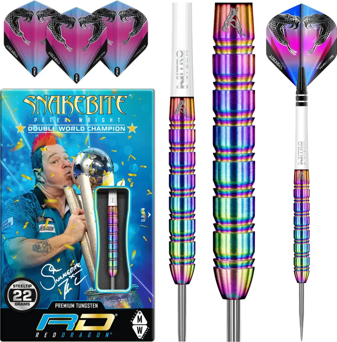 Red Dragon Peter Wright Snakebite 1 Dartpijlen - 3 Stuks - Regenboog - afbeelding 6 van 6