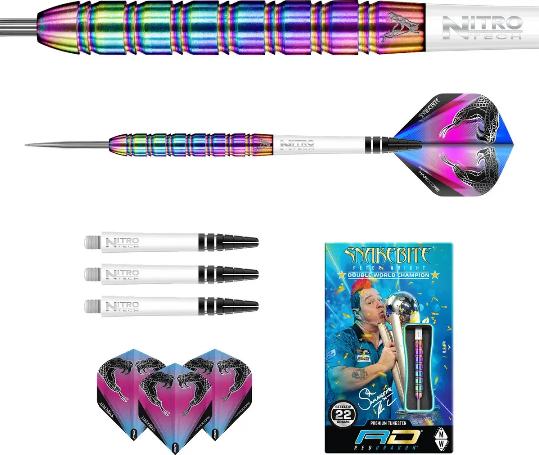 Red Dragon Peter Wright Snakebite 1 Dartpijlen - 3 Stuks - Regenboog