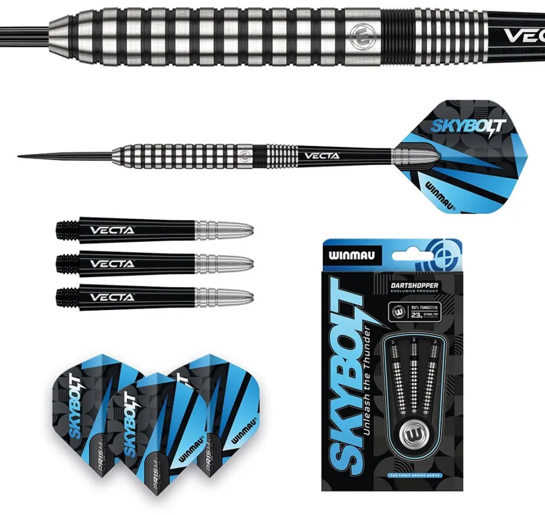 Winmau Skybolt Straight Dartpijlen 3-delig - Zilver/Zwart