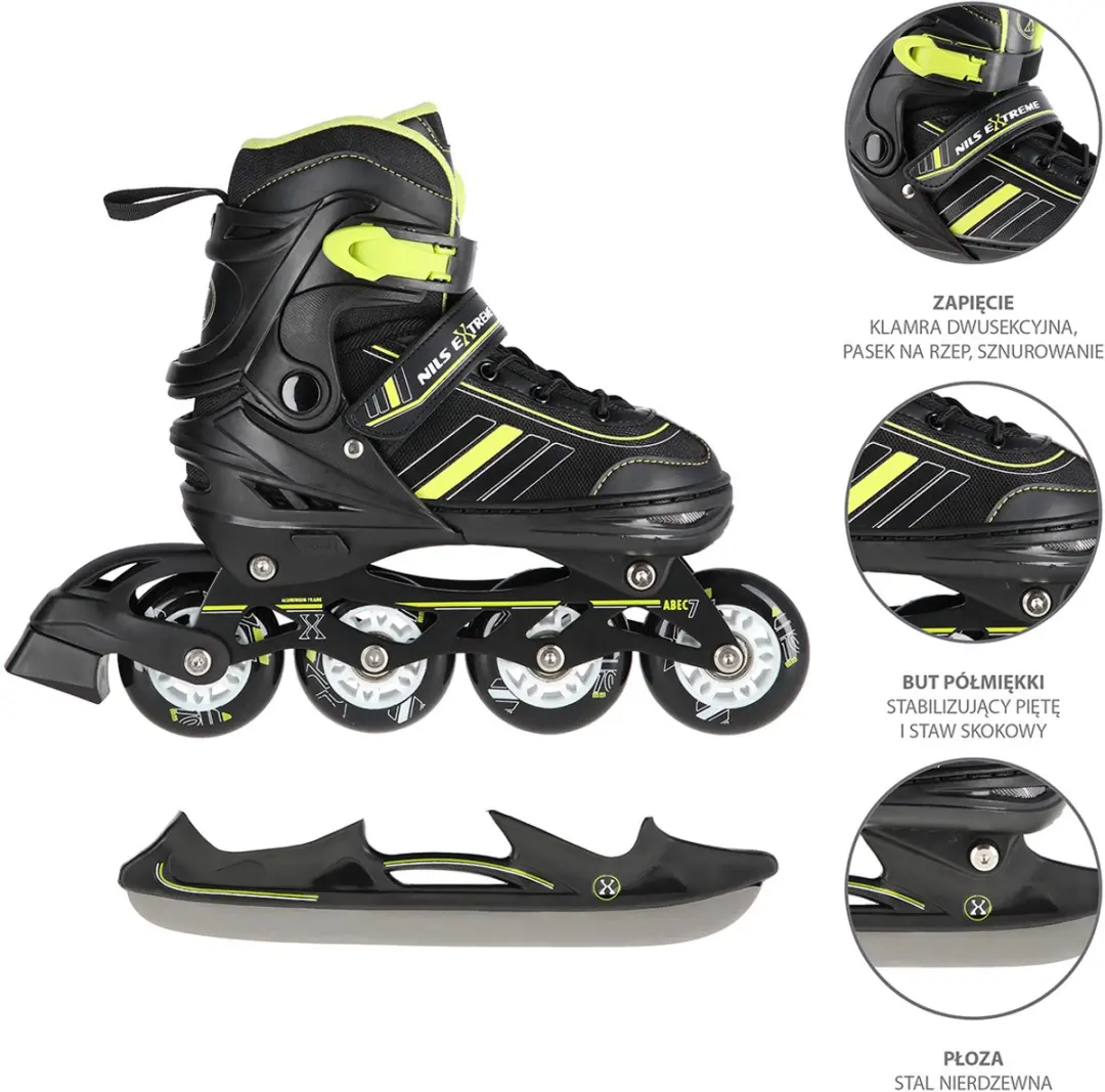 Nils Extreme 2in1 Schaatsen/Skeelers M 34-38 - Zwart/Lime