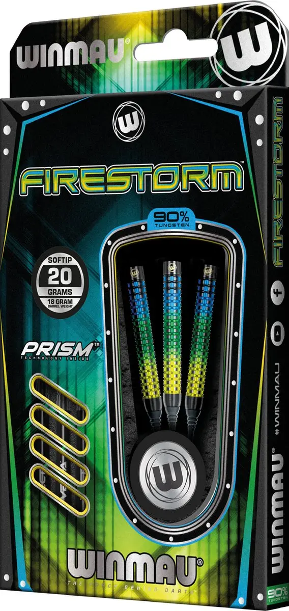 Winmau Firestorm 90% Soft Tip Darts - 3 Stuks - Multi/Zwart