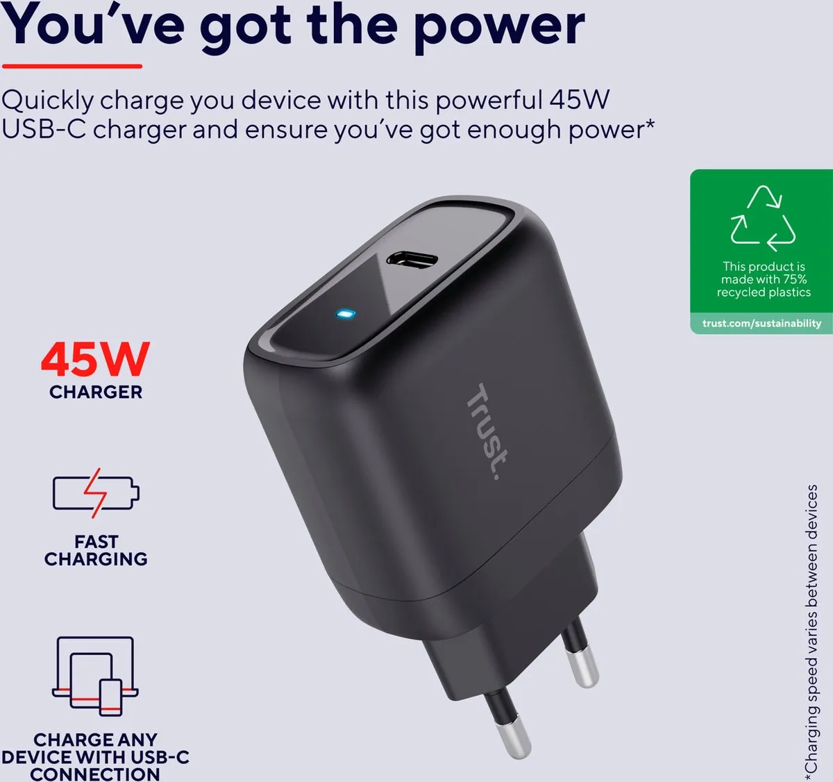 Trust Maxo 24816 Laptoplader 45W USB-C - 2m